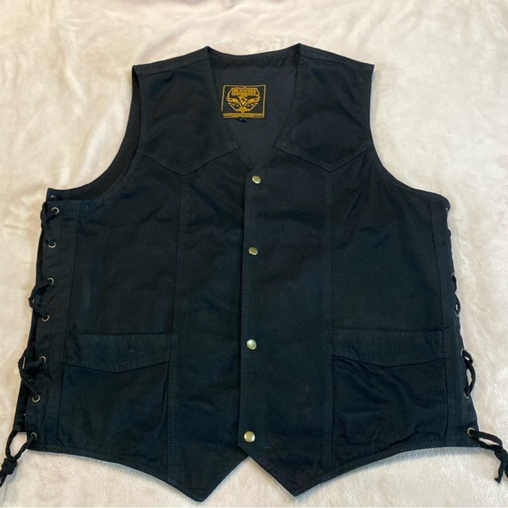 Milwaukee Performance Apparel Black Denim Conceal Carry Gun Pocket Vest Mens XXL